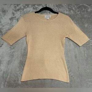 Doncaster Ribbed Spun Silk Short Sleeve Top Women’s Small Gold